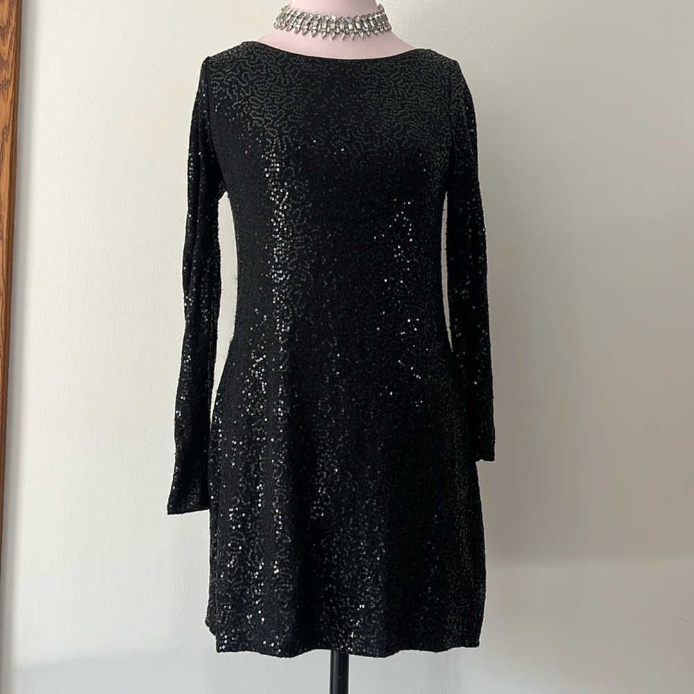 Express full sequin black long sleeve, short dress in size small